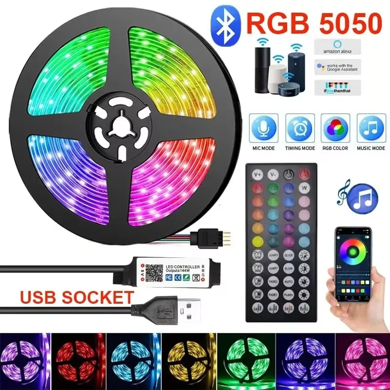 Led Light Plug For Room 1-30M Tv Lights Backlighting 5V Usb Led Strip Light With 3 Key 24 Key 44 Key Remote Controller Rgb Tape