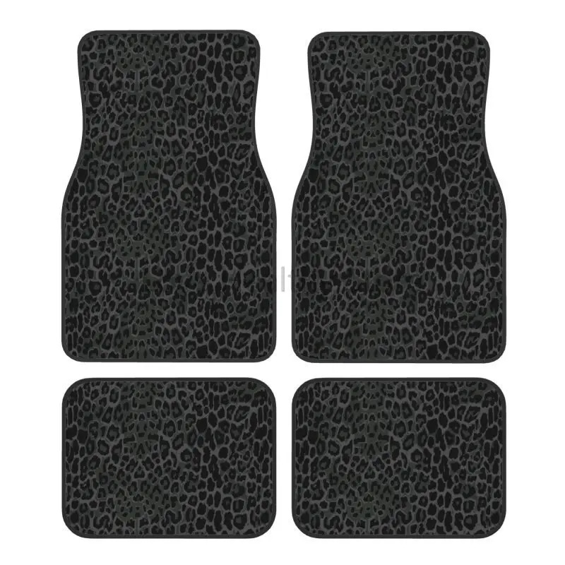 Black Leopard Car Floor Mats of 4 Pieces Front Rear Foot Mats with Rubber Backing Non Slip Auto Accessories Decor All Weather