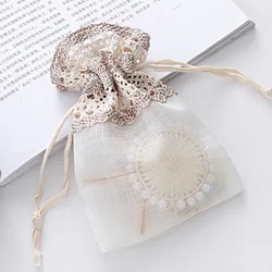 Lace Jewelry Drawstring Organza Bags, Pouches, Beige, Candy Packaging, Flower, Wedding Gift Storage, Craft Supplies, Wholesales