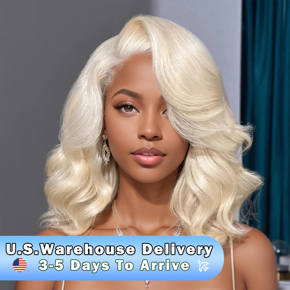 Glueless Wigs 613 Blonde Loose Wave Bob Wig Human Hair Left Side Part 5x5 HD Lace Closure Wig Short Bob Wig Body Wave Wigs 180%