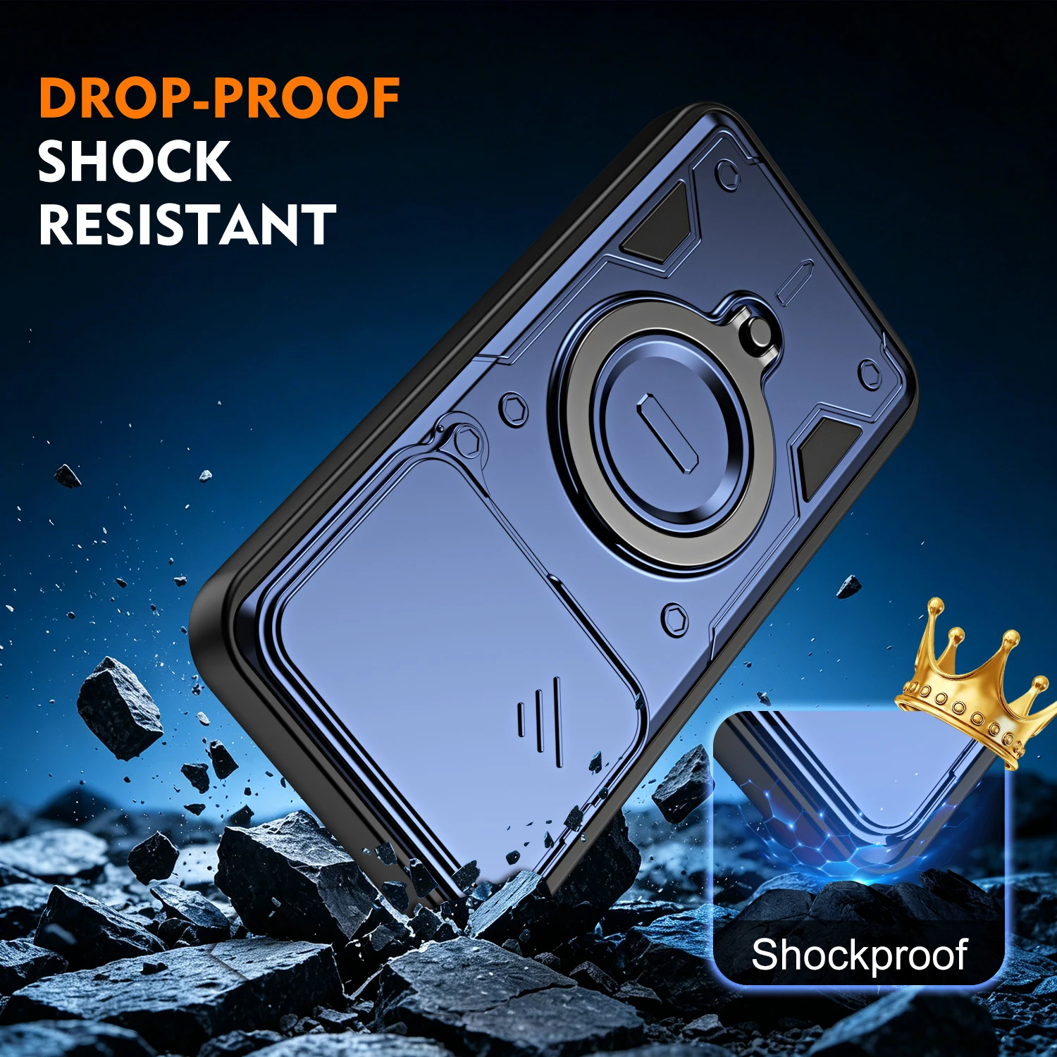 Stoßfeste Hybrid-Doppelschicht-Hülle mit magnetischem Metallringständer für Xiaomi 15T Redmi Note 15 Pro Plus mit drehbarer Schiebe-Kameralinsenabdeckung. – Detail 9