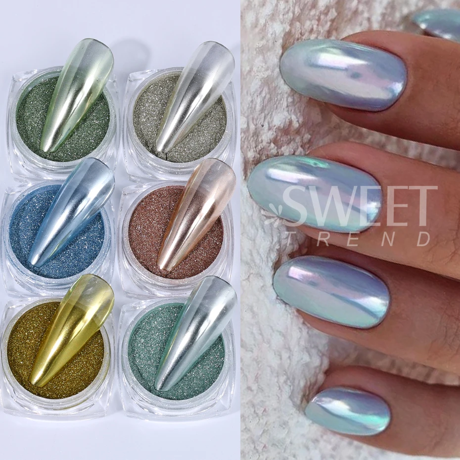 6pcs Nail Mirror Glitter Powder Colorful Dust Metal Effect Nail Glitter UV Gel Polish Chrome Flakes Dust DIY Manicure Decoration