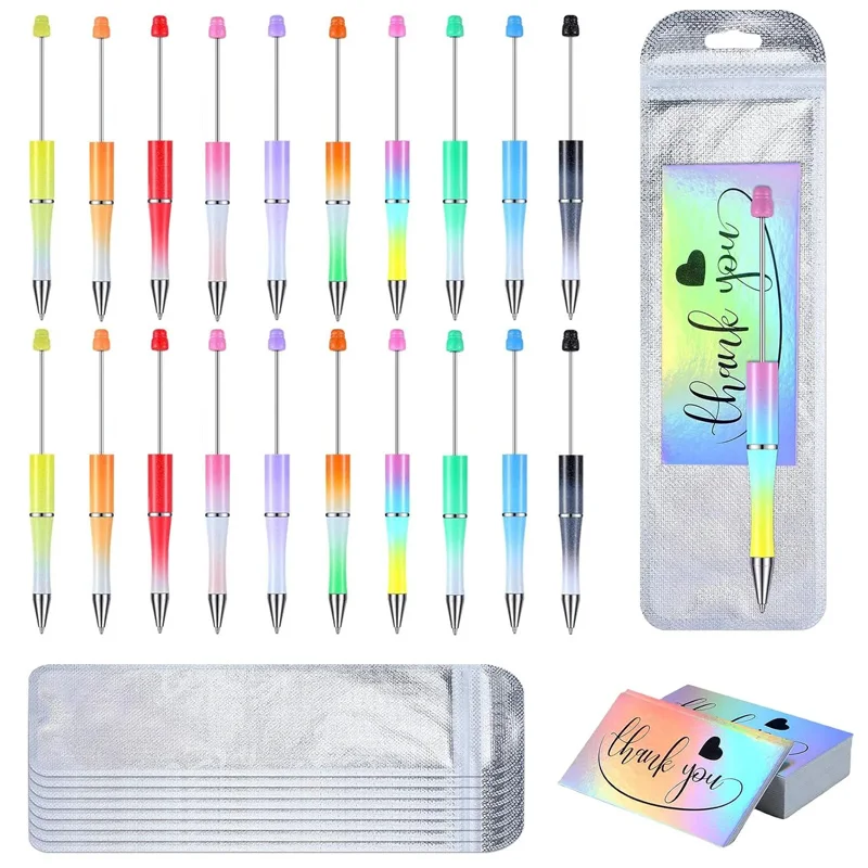 

20 шт., пластиковая шариковая ручка из бисера «сделай сам», посылка, благодарственная открытка, ручная работа, украшенная бисером, офисные, школьные, креативные подарки для детей.