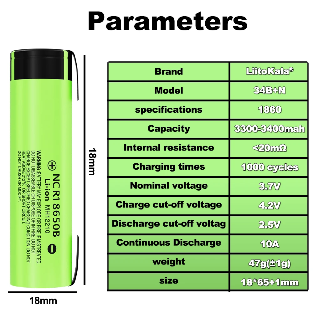 Hot Liitokala New Original NCR18650B 3.7V 18650 3400mAh 18650 Rechargeable Lithium Battery + DIY Nickel Piece