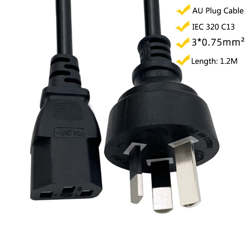 كابل الطاقة تمديد الحبل ، IEC C13 ، 220 فولت ، أستراليا ، نيوزيلندا ، الاتحاد الافريقي ، التوصيل العرض لرصد ، العارض ، HP ، الطابعة ، Lg ، TV ، 1.2 متر