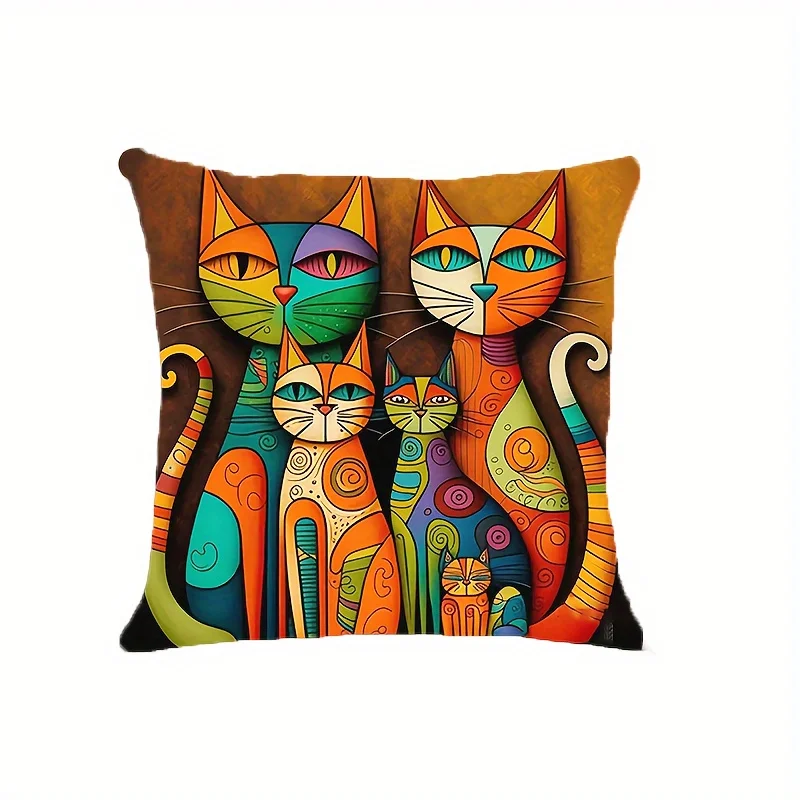 2pcs Abstract Cat Pillowcase Throw Pillow Cover for Living Room Polyester Fabric Square Office Decor Cushion Cover Pillow Cases