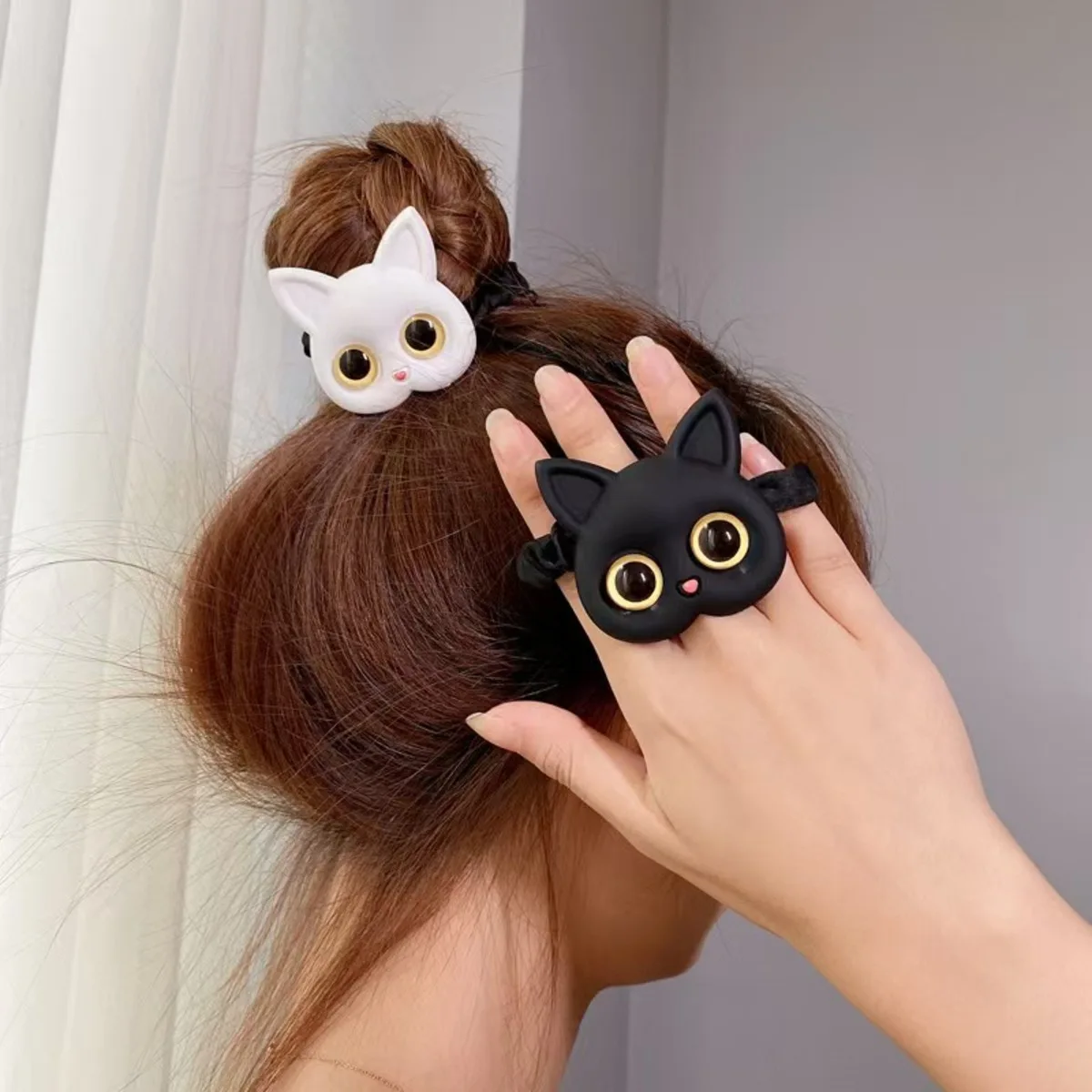 Cute Cartoon Cat Face Hairband Elastic Rabbit Cat Headband with Big Eyes for Women Children Girls Fashion Hair Accessories image 2