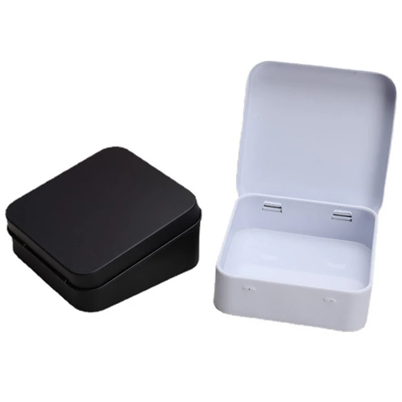 Mini Square Small Tin Box Metal Hinged Flip Storage Tin Box Small Kit Case Jewelry Coin Candy Condom Organizer Portable