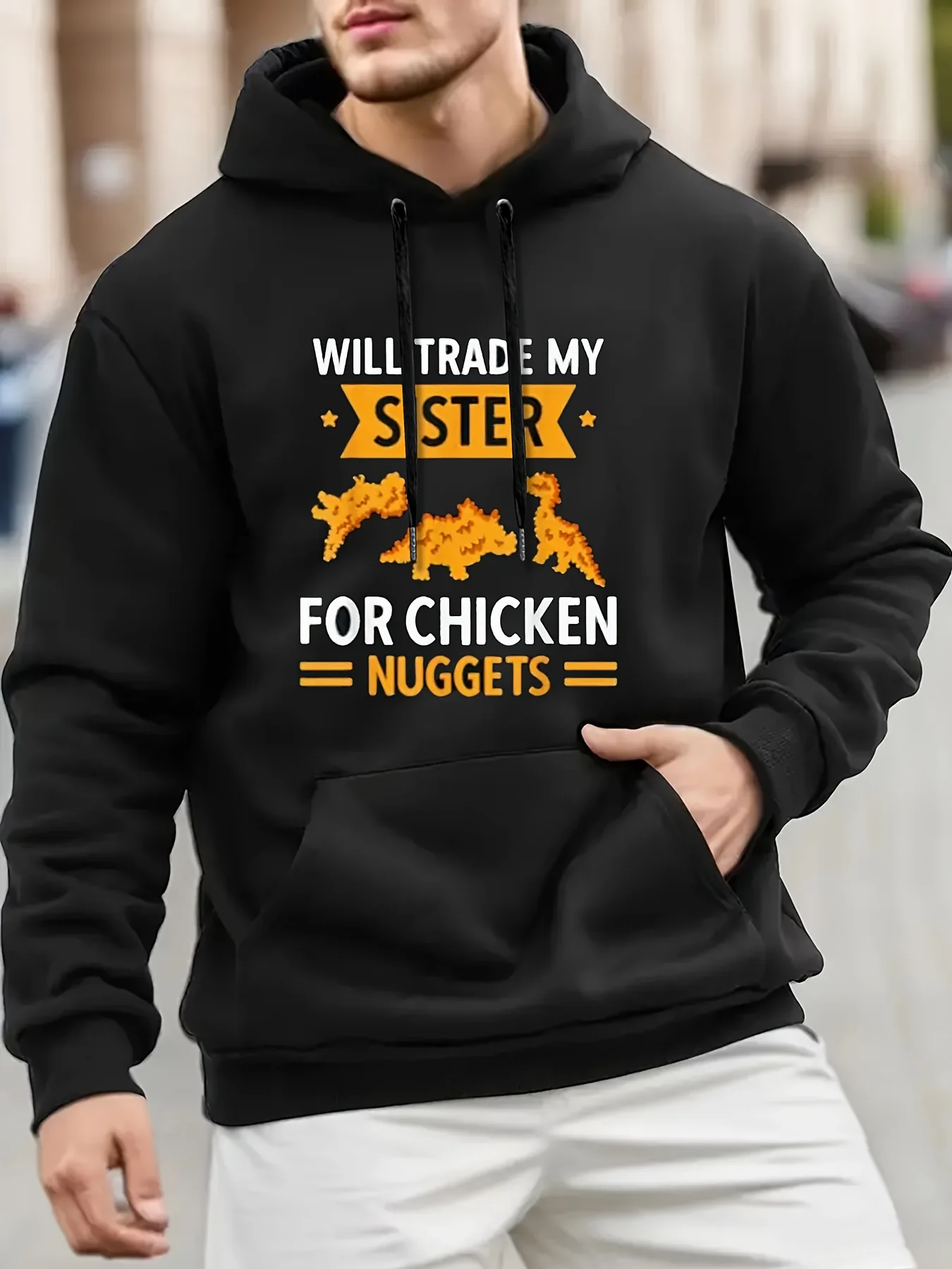 سترة بقلنسوة مضحكة لمحبي الدجاج - تصميم "Will Trade Sister for Chicken Nuggets"، سويت شيرت مسامي، كاجوال لجميع المواسم