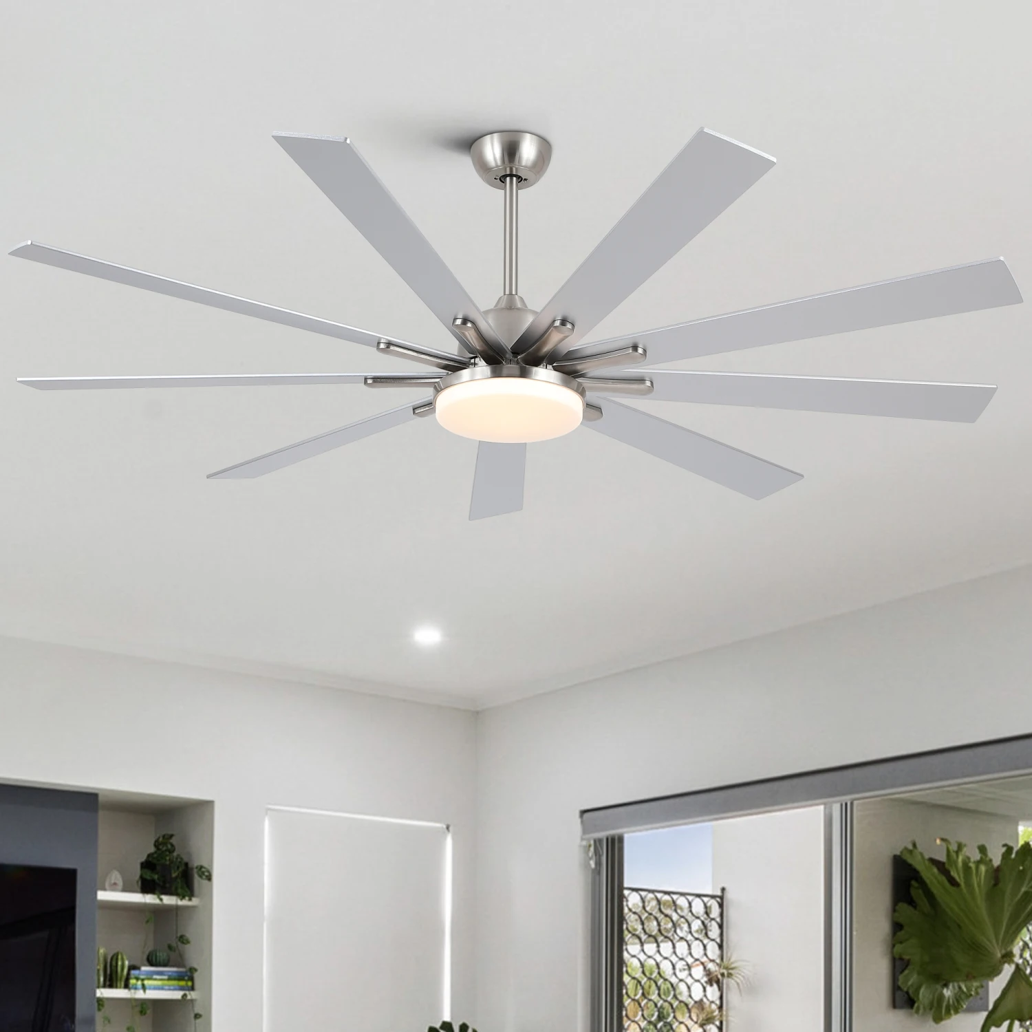 

72 in Integrated LED Brushed Nickel Smart Ceiling Fan with Remote Control