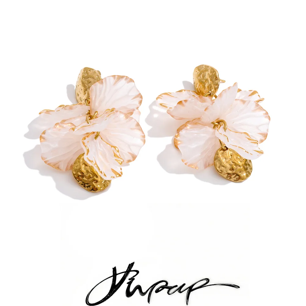 Yhpup 2026 Fairy Stainless Steel Resin Flower Petal Drop Sweet Earrings for Women Spring Summer Style Handmade Fashion Jewelry