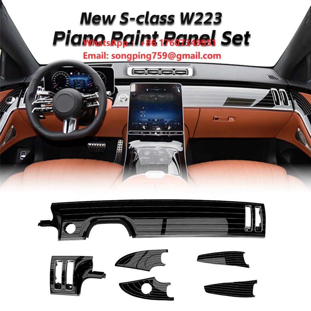 Car Piano Lacquer PC+ABS Dashboard Panel Interior Trim Kit for Mercedes Benz W223 S450 S480 S500 Maybach