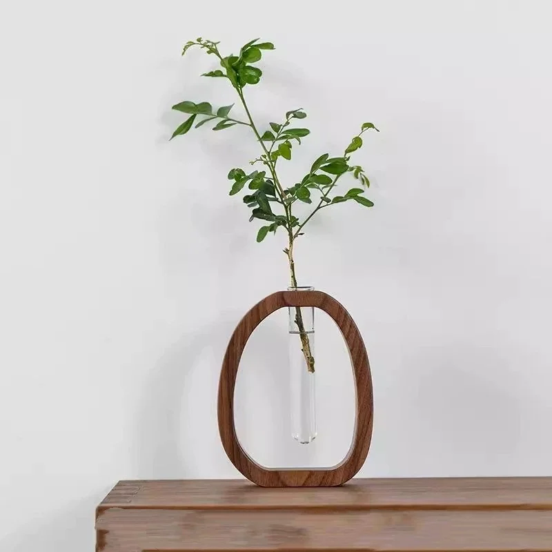 

Wooden Glass Flower Vase Hydroponic Flower Hydroponics Water Plant For ​Valentine’S Day Wedding Arrangement Vase Desktop Ornamen