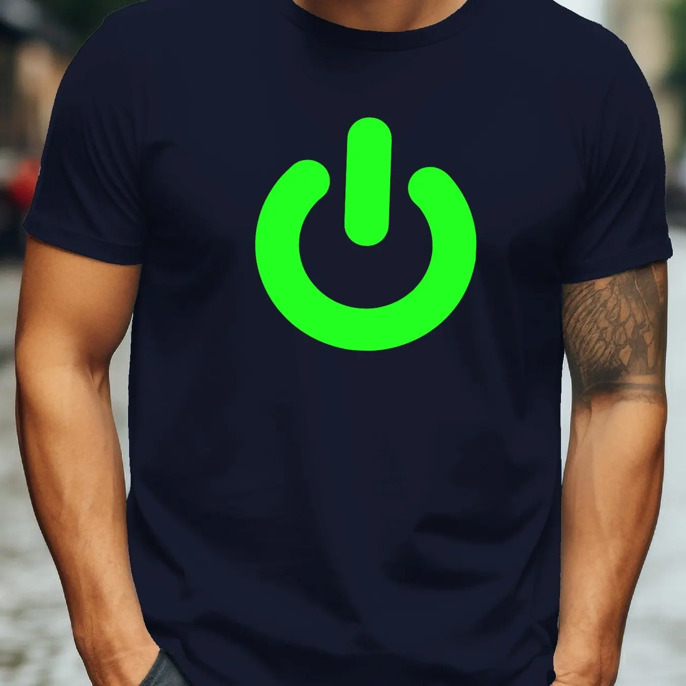 تي شيرت رجالي كاجوال من القطن مع أيقونة نبضات القلب الفلورسنت الأخضر ورقبة دائرية وأكمام قصيرة ملابس صيفية للرجال