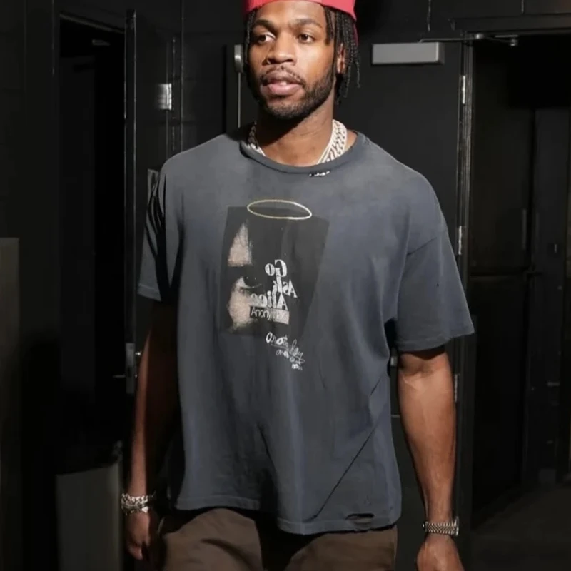 

Футболка унисекс Hole Paly SS25 с абстрактным принтом и эффектом потертости, высокое качество, коллекция 26ss