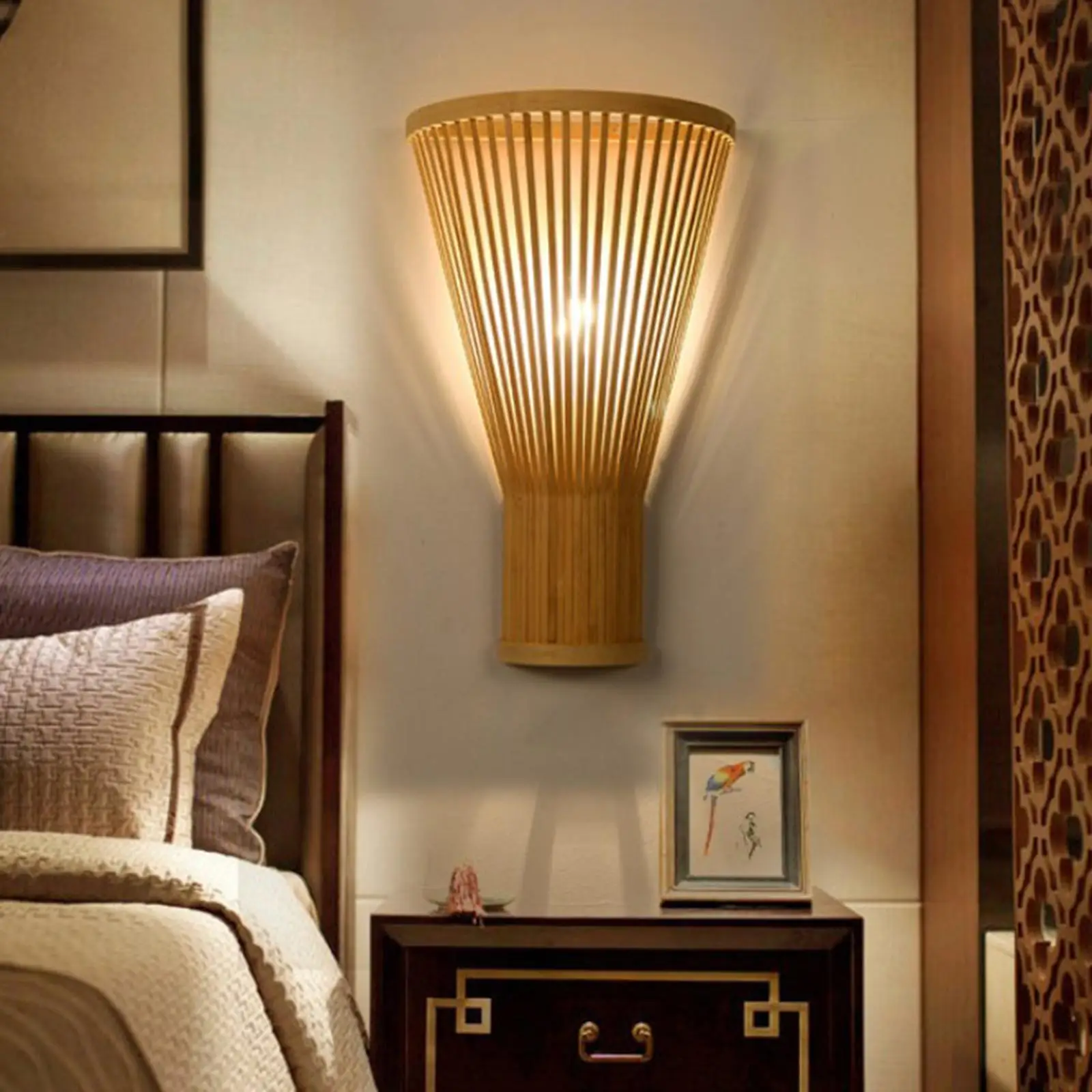

Novelty Bamboo Wall Lamp Sconce LED E27 Weave Lighting Fixtures Night Lights for Home