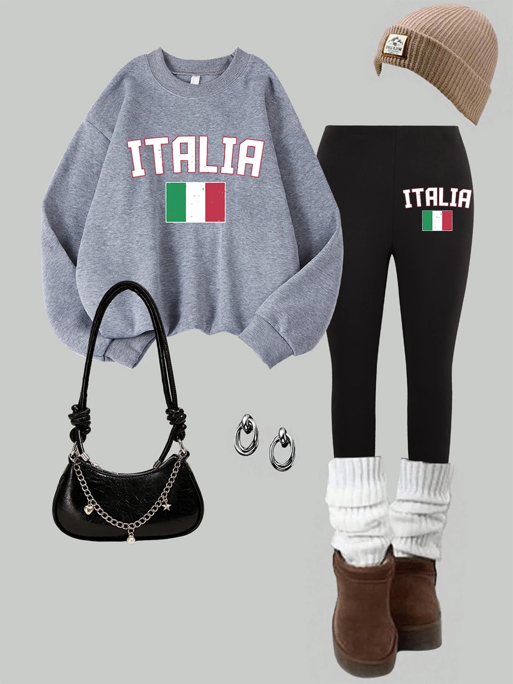 

Женские толстовки с принтом флага Италии и национального флага, леггинсы, комплект, зимние теплые теплые штаны с капюшоном, уличная женская одежда
