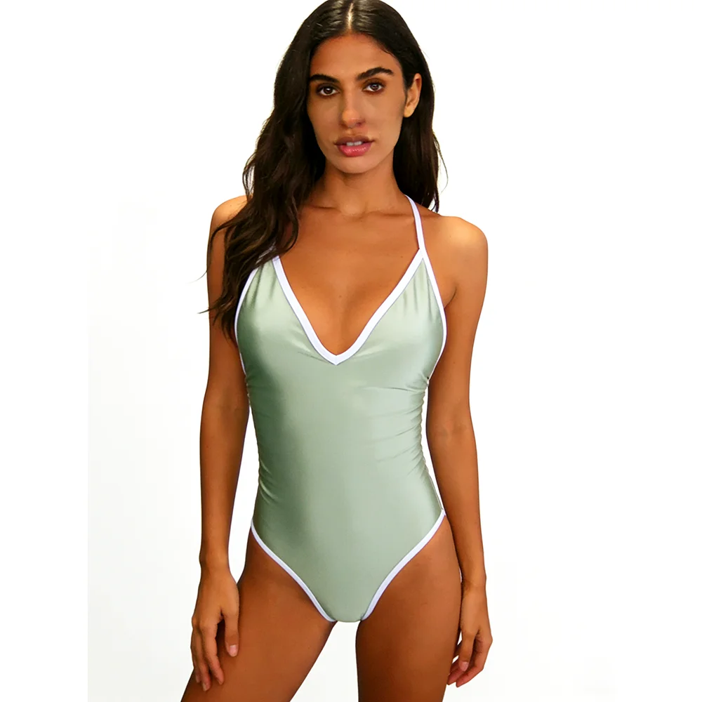 Vintage Minimalist One-Piece Swimsuit New Halter Bandage Swimwear Women Bathing Suit Beachwear Monokini Female Swimming Suits