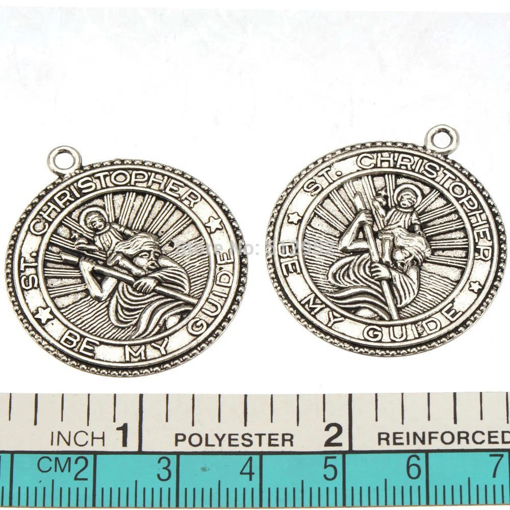 DIY Charms Making Dangle Round Religious Angel St Christopher 34*30*2mm 15pcs Metal Jewelry Findings