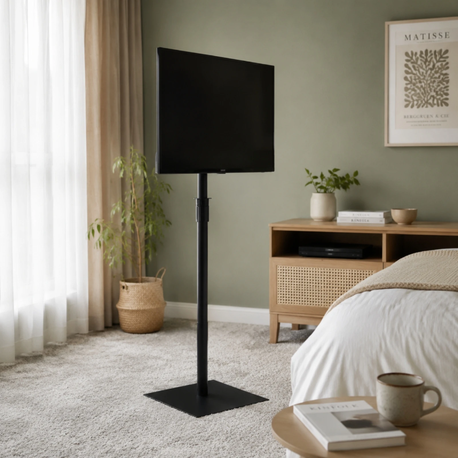 Floor TV Stand with Mount Space-Saving TV Stand with VESA Mount Slim Sturdy for Renters, Rental Apartment, Bedroom