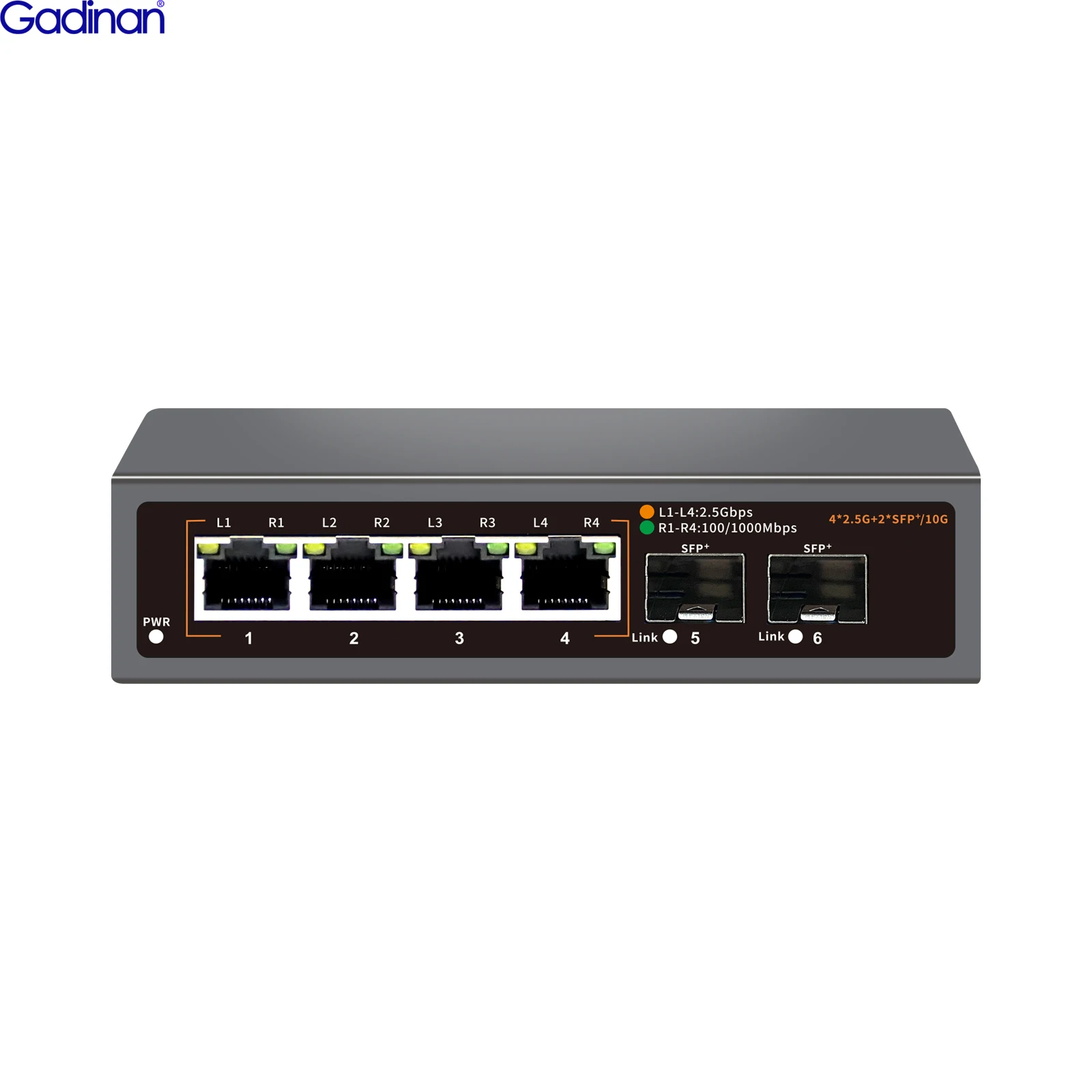 

Gadinan 2.5G 6 Port Ethernet Switch 4*2500 Mbps Network 2*10G SFP Uplink Hub Internet Splitter Auto MDI/MDIX Plug and Play