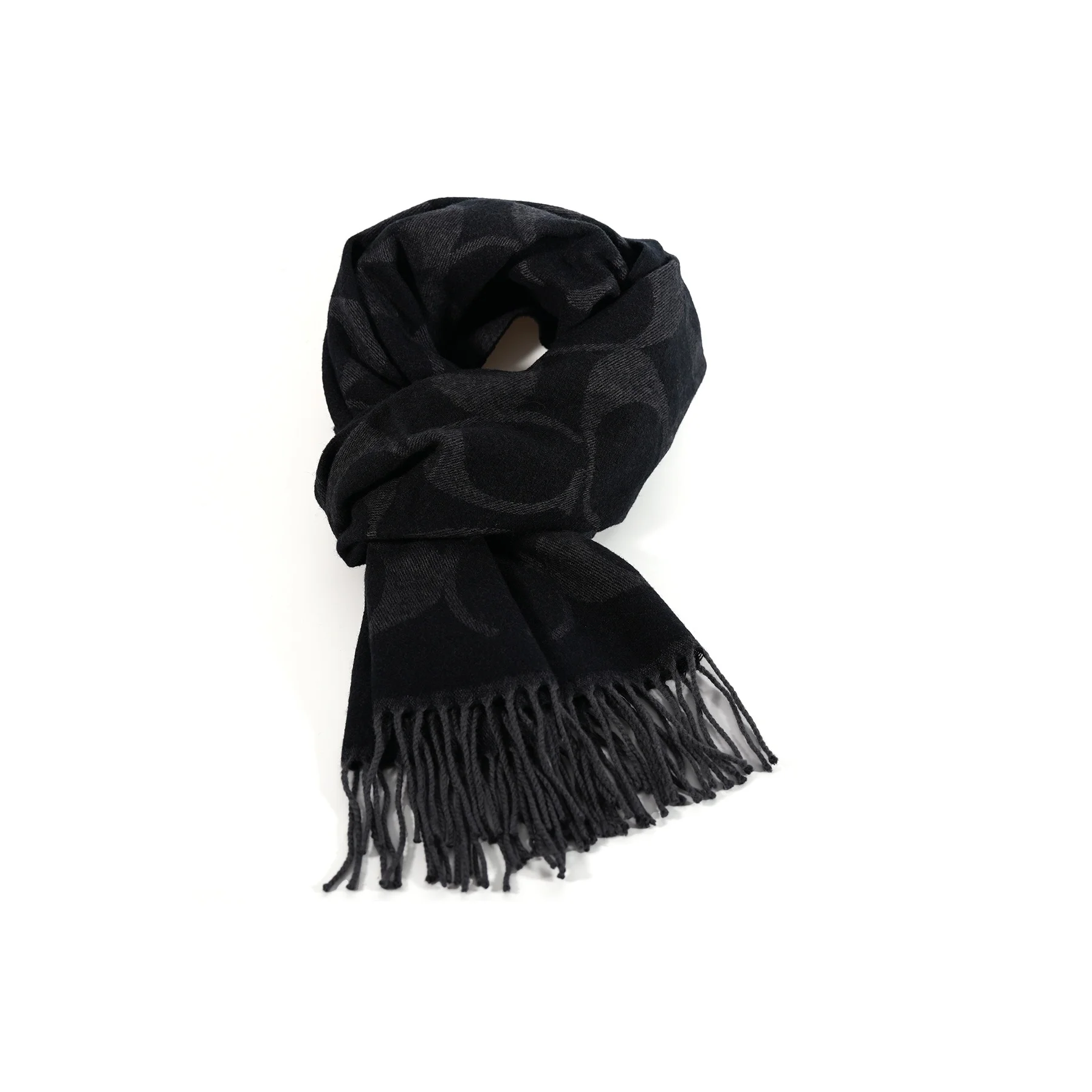 COACH Cashmere Sheep Wool Knit Scarves Unisex Black CU807-BLK