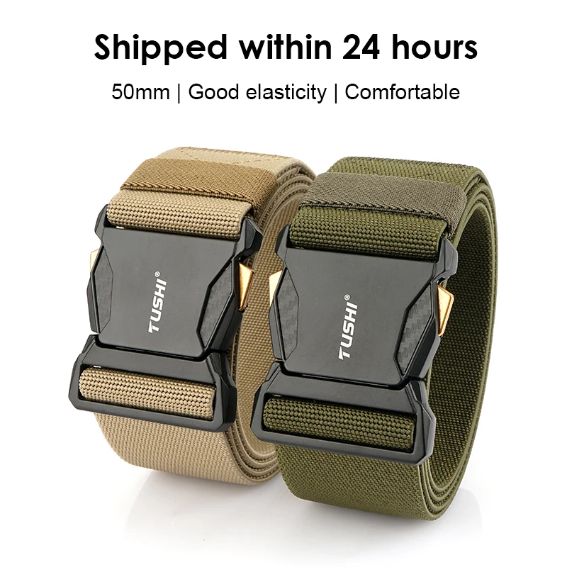 HSSEE 50mm Wide Belt for Men Metal Alloy Buckle Quick Release Military Tactical Belt Tight Nylon Elastic Casual Belt Male Girdle