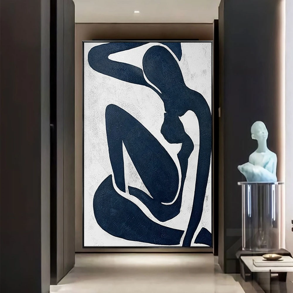 Simple Line Design Body Art Picture Pure Handmade Canvas Paint Ornament Abstract Woman Oil Painting Nude Picture Decor Bedroom