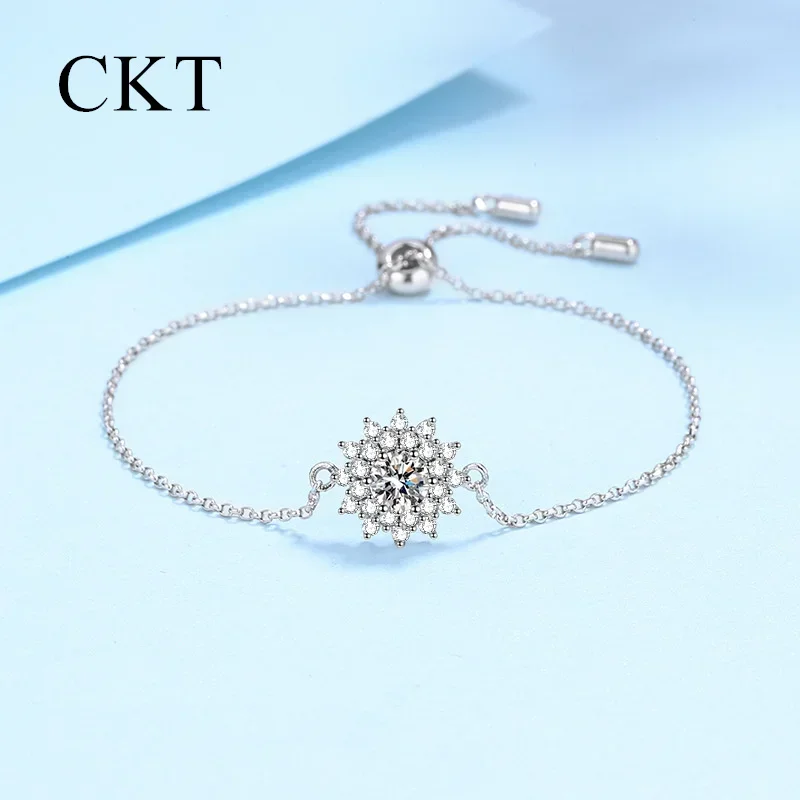 18K White Gold Platinum Pt950 Wedding Jewelry Fiancee Gift Bracelet Sunflower 0.5ct Moissanite Diamond Vvs1 D Color for Girl