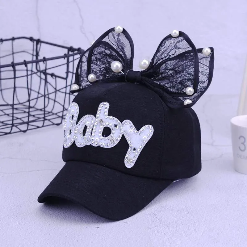 Multi-Color Adjustable Children\'S Hats For Baby Girls Casual Outdoor Lettered Baseball Hats Breathable Visor With Bow Hat