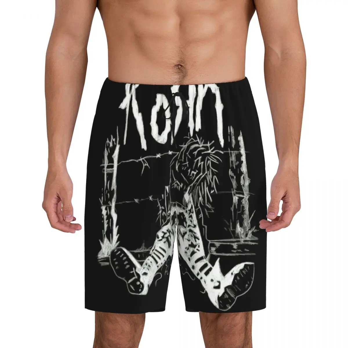 Custom Print Men Nu Metal Rock Band Korns Pajama Shorts Sleep Pjs Sleepwear Bottoms with Pockets