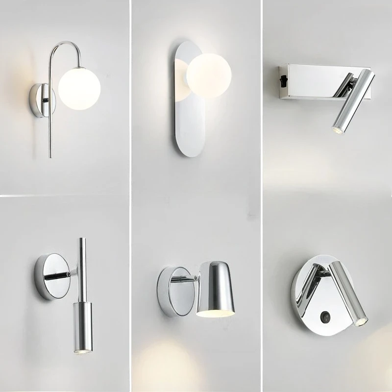 Modern Bedroom Bedside Reading Small Wall Lamp Electroplated Silver Study Kitchen Children's Room Adjustable Angle Wall Lamp