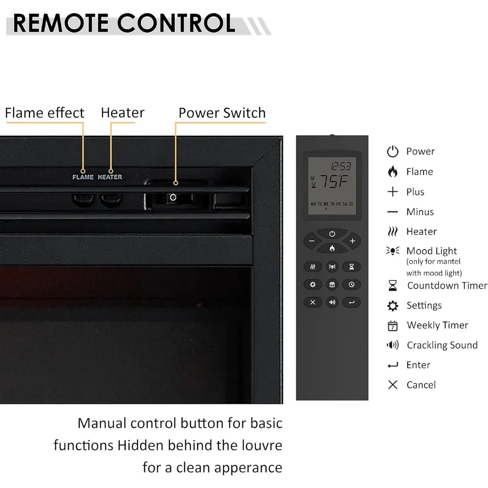 リモコン付き電気暖炉,リモコン付き暖炉,タイマー,ムードライト,23インチ