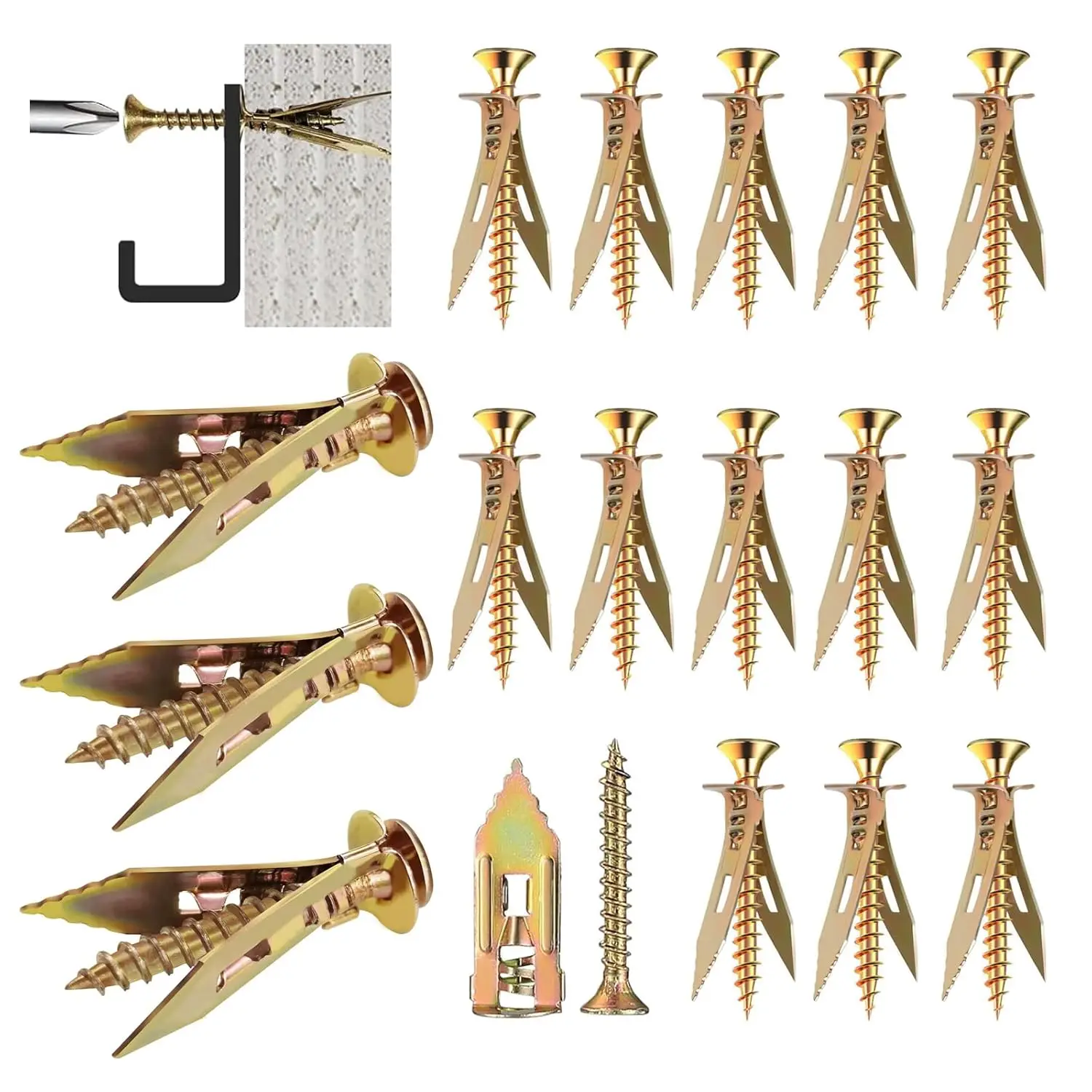 100/10Set Self Tapping Screws Self-Drilling Anchors Metal Expansion Bolts Drywall Anchor Fasteners for Gypsum Plasterboard Dowel