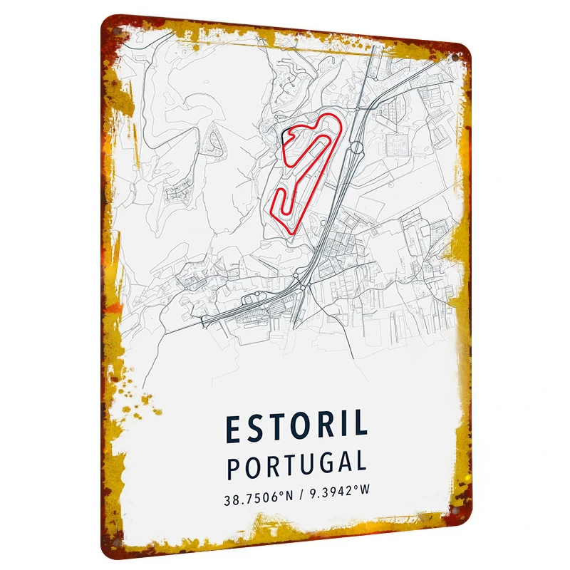 Estoril Circuit Map Metal Wall Art Modern Home Decor Racing Theme Iron Painting for International Sale