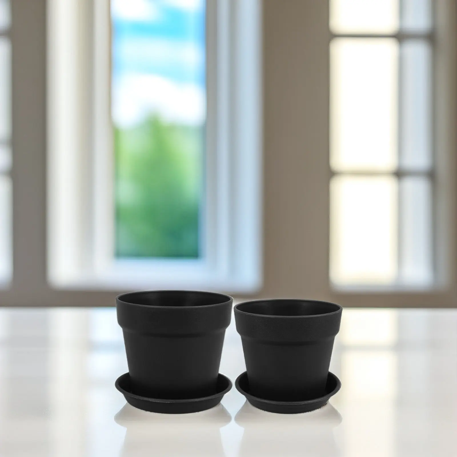 8Pcs Heavy Duty Thickened Plastic Plant Pots Black Faux Ceramic Design Indoor Outdoor Desktop Planters for Pothos Succulents
