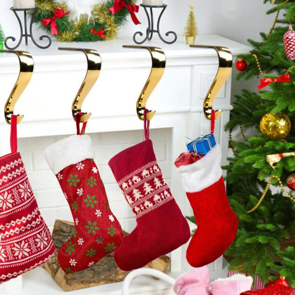 

3 Pcs Christmas Hook Zinc Alloy Mantel Hooks Stocking Hanger Garland Grip Stockings Holder Xmas Holiday Decor