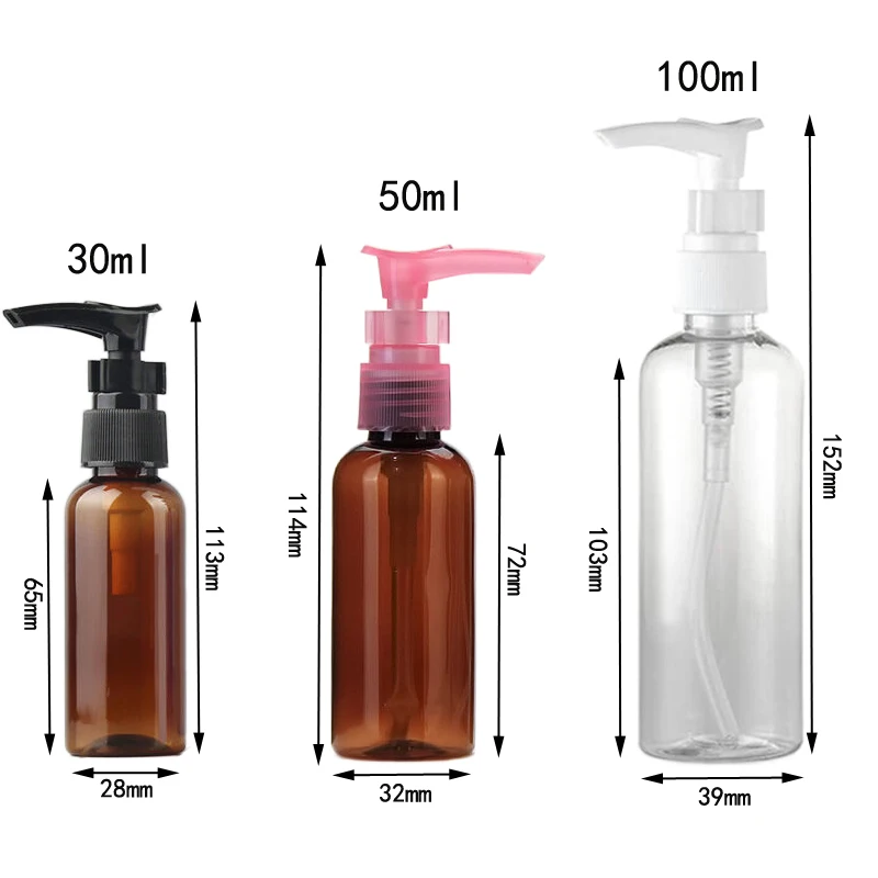 5Pcs 30ml/50ml/100ml Empty Plastic Transparent Travel Bottles Pump Bottle Lotion Dispenser Containers For Shampoo Liquid Soap