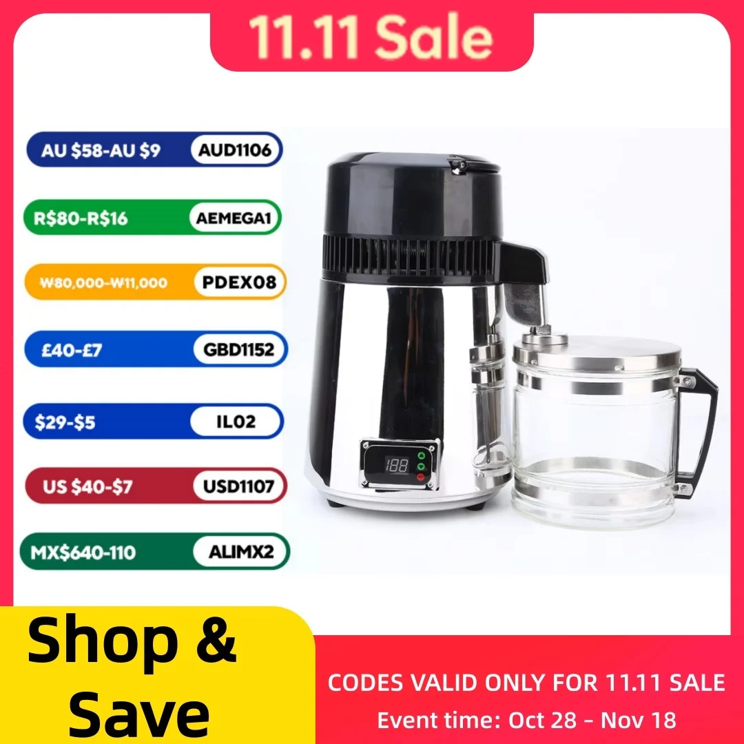 4L Stainless Steel Home Water Distiller - Automatic Dental Distilled Water Machine for Household, Lab, Clinic - BPA Free, 304 St