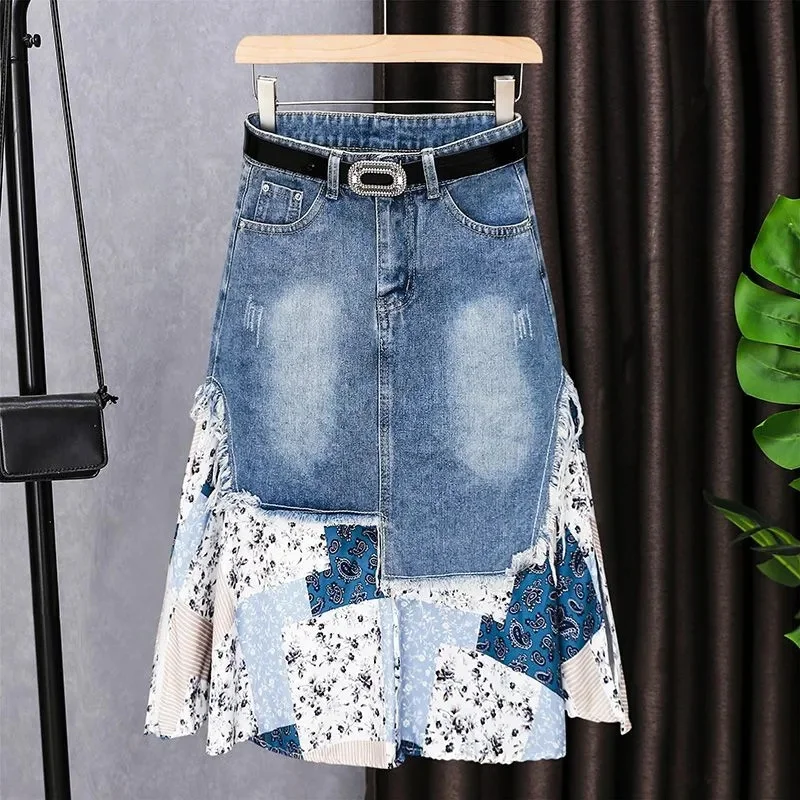 2024Design Sinn unregelmäßige hohe Taille Nähte Reiß verschluss Tasche Jeans rock weibliche neue Frauen Sommer modische temperament volle Rock