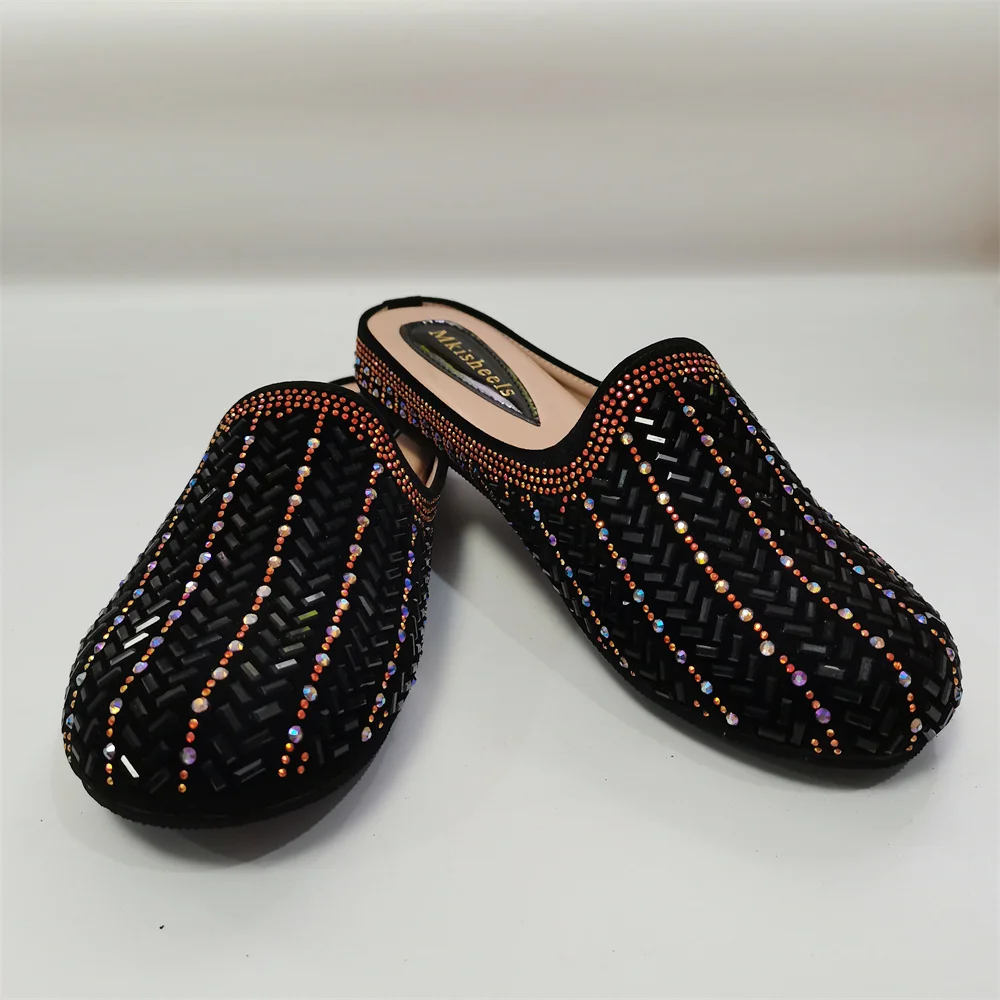 Fashion Low Heel Women Rhinestones Shoes Rhinestone Italian Design Round-Toe Lady Mullers Shoes Casual Shoes F622-2