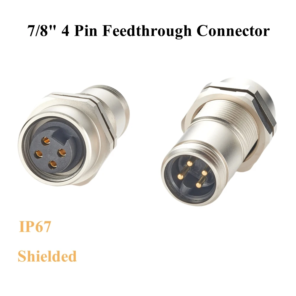

Minifast 7/8" 4 Pin Bulkhead Feedthrough Connector IP67 Shielded Mini-Change Male to Female Wall PassThru Chassis Mount Socket