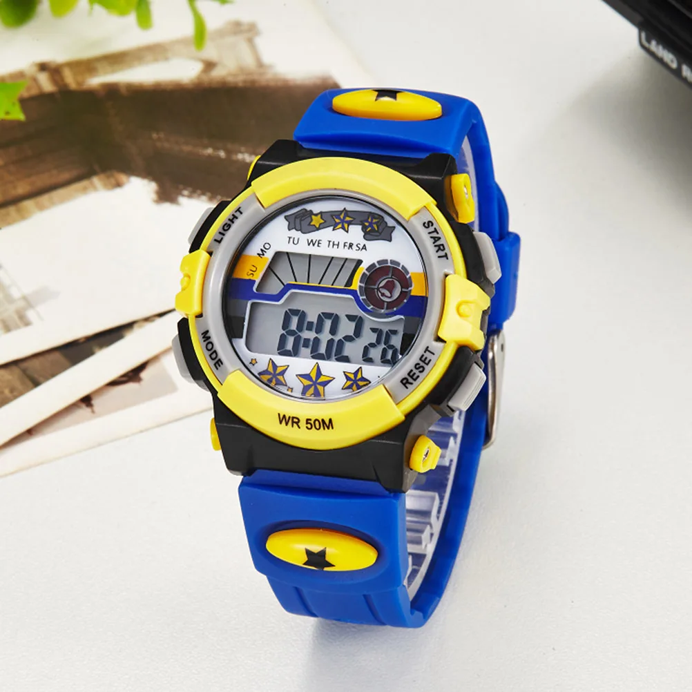 Waterproof Sports Digital Watch Yellow 50M Waterproof Design Adjustable Rubber Band Backlight Alarm Stopwatch