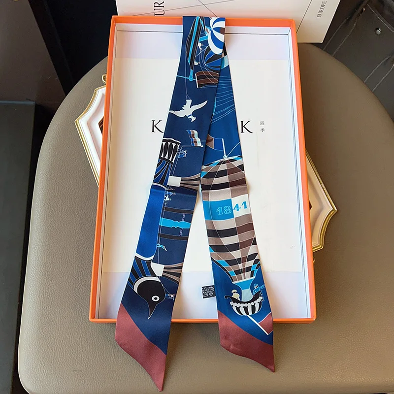 الراقية الطيران بالون طباعة الشريط حقيبة يد وشاح التعادل الشريط تقليد الحرير الشريط الصغير نمط المرأة