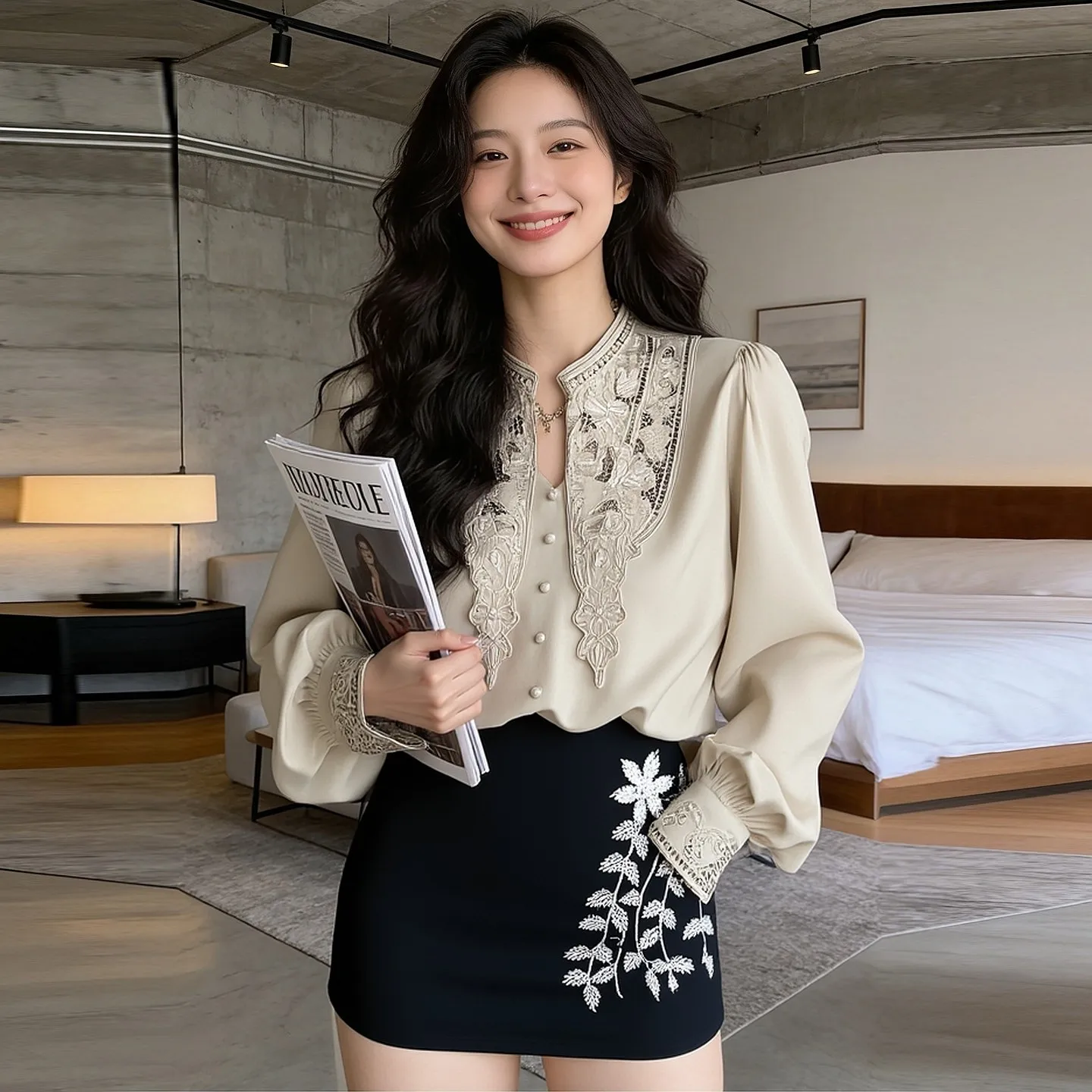 

Элегантная китайская шелковая блузка с длинным рукавом и вышивкой, женский модный топ премиум-качества из шелка