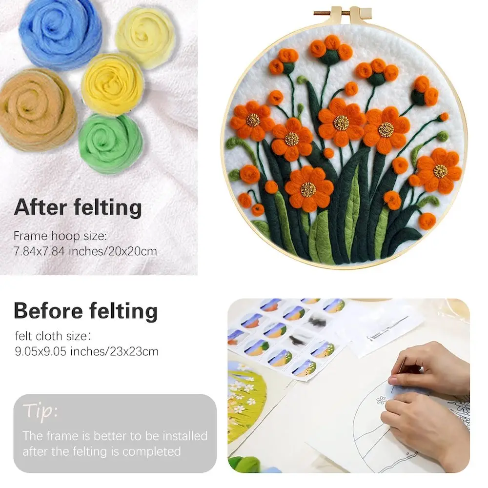 CHENISTORY Needle Felting Painting Kit For Beginner Gift 20x20cm Frame With Complete Kit Handmade Flower DIY Handicraft New