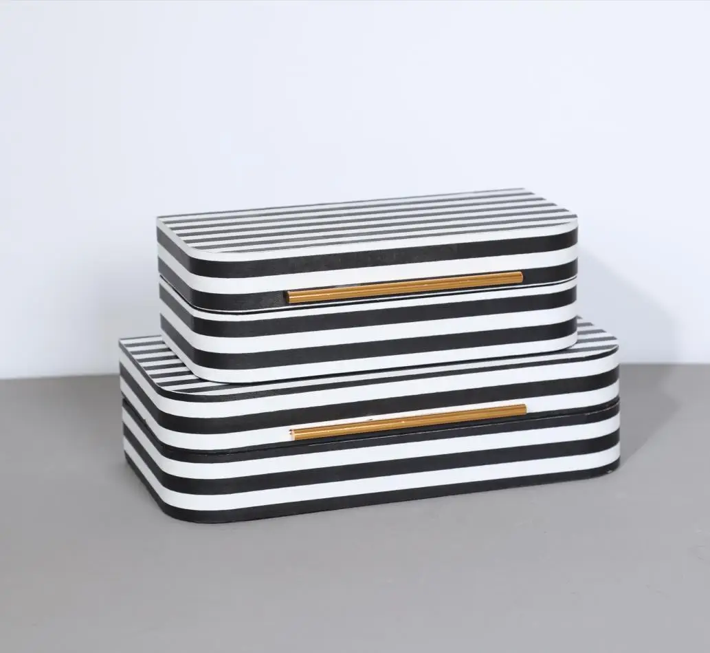 Storage box, jewelry box, modern minimalist black and white striped leather sample room, sales office, cloakroom decoration