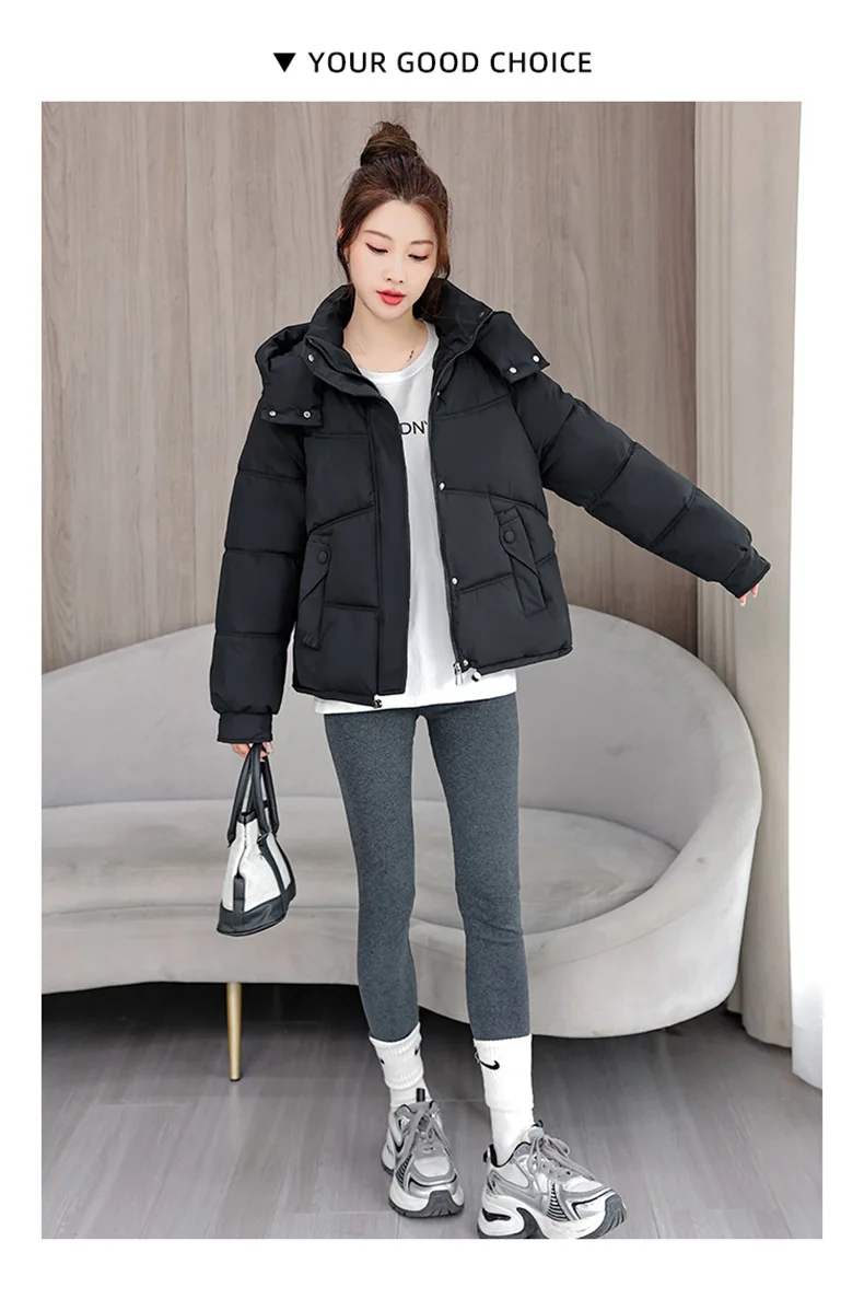 Winter Thick Puffer Coat Women Zip Up Windproof Russian Cold Weather Snow Jacket Detachable Hooded Outerwear Candy Color New