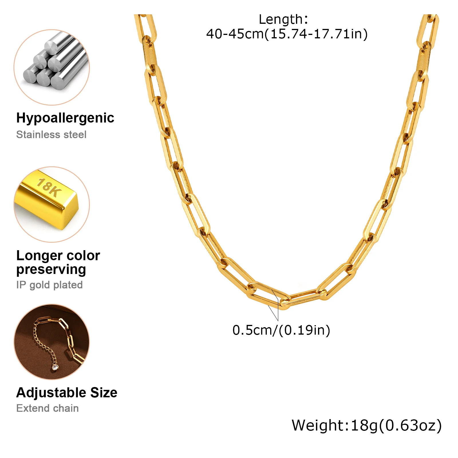 Paperclip Chain Necklace, Stainless Steel Layering Neck Jewelry for Women, Hip Pop Necklace 5mm