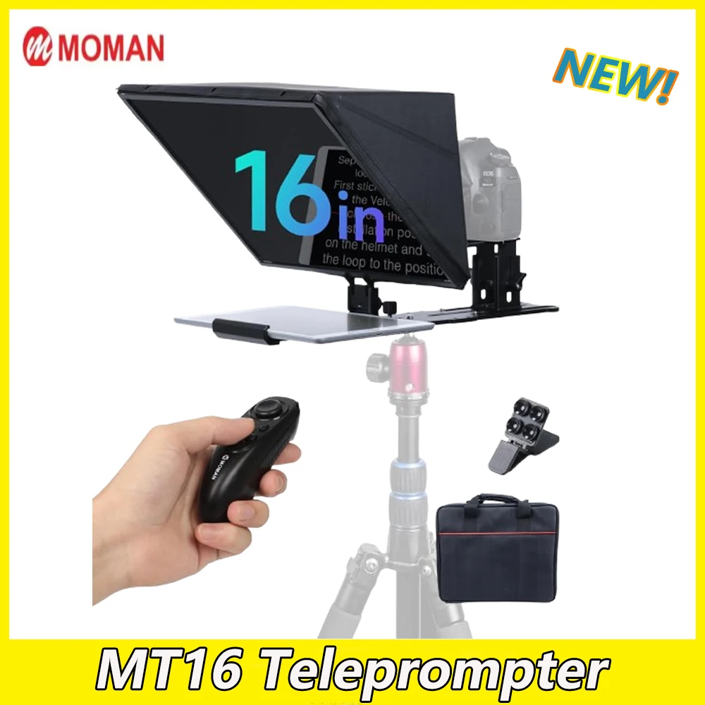 Moman MT16 Professional Teleprompter Kit 16 inch for iPad/Tablet Prompting with APP Remote Control Filming by Camera Camcorder